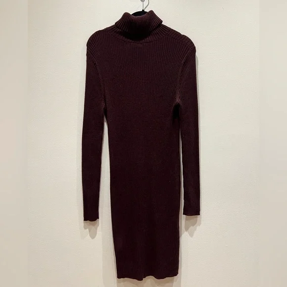 Plum Mini Sweater Dress Turtleneck Ribbed Size 14 - Picture 2 of 3